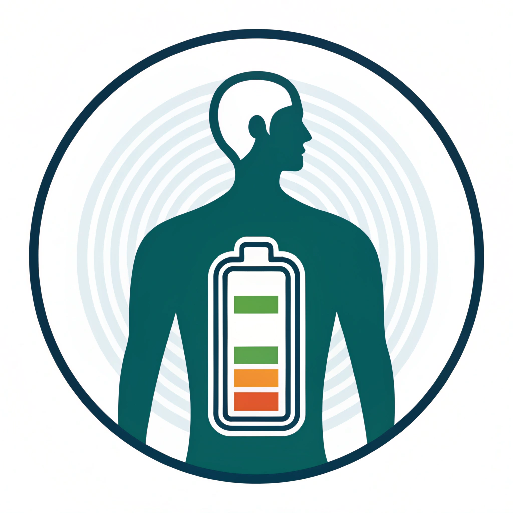 AI generated image by Red Panda AI:
Create an icon of a human silhouette with a battery charging inside of it. The silhouette should be simple and abstract, showing the outline of a person. Inside the body, there should be a visual representation of a battery, with the charging symbol or progress bar filling up to indicate energy or vitality. The design should be clean and minimalistic, suitable for a sports drink label.
