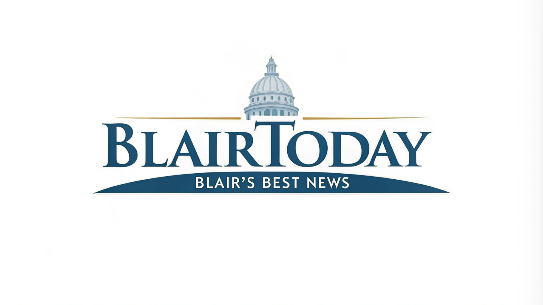 AI generated image by Red Panda AI: logo for online newspaper for the town of Blair, Nebraska. The text is "BlairToday" and the tagline is "Blair's Best News". the logo should be a flat file on white background