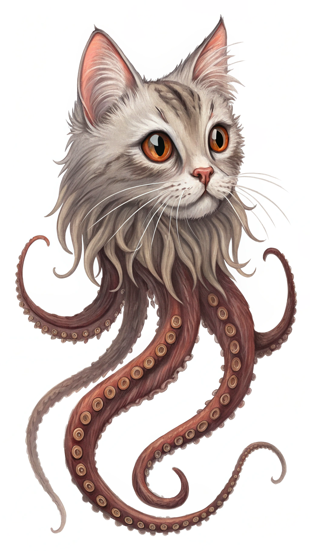 AI generated image by Red Panda AI: crea una criatura con cabeza de gato, tentaculos de pulpo y las puntas aguijon de escorpion