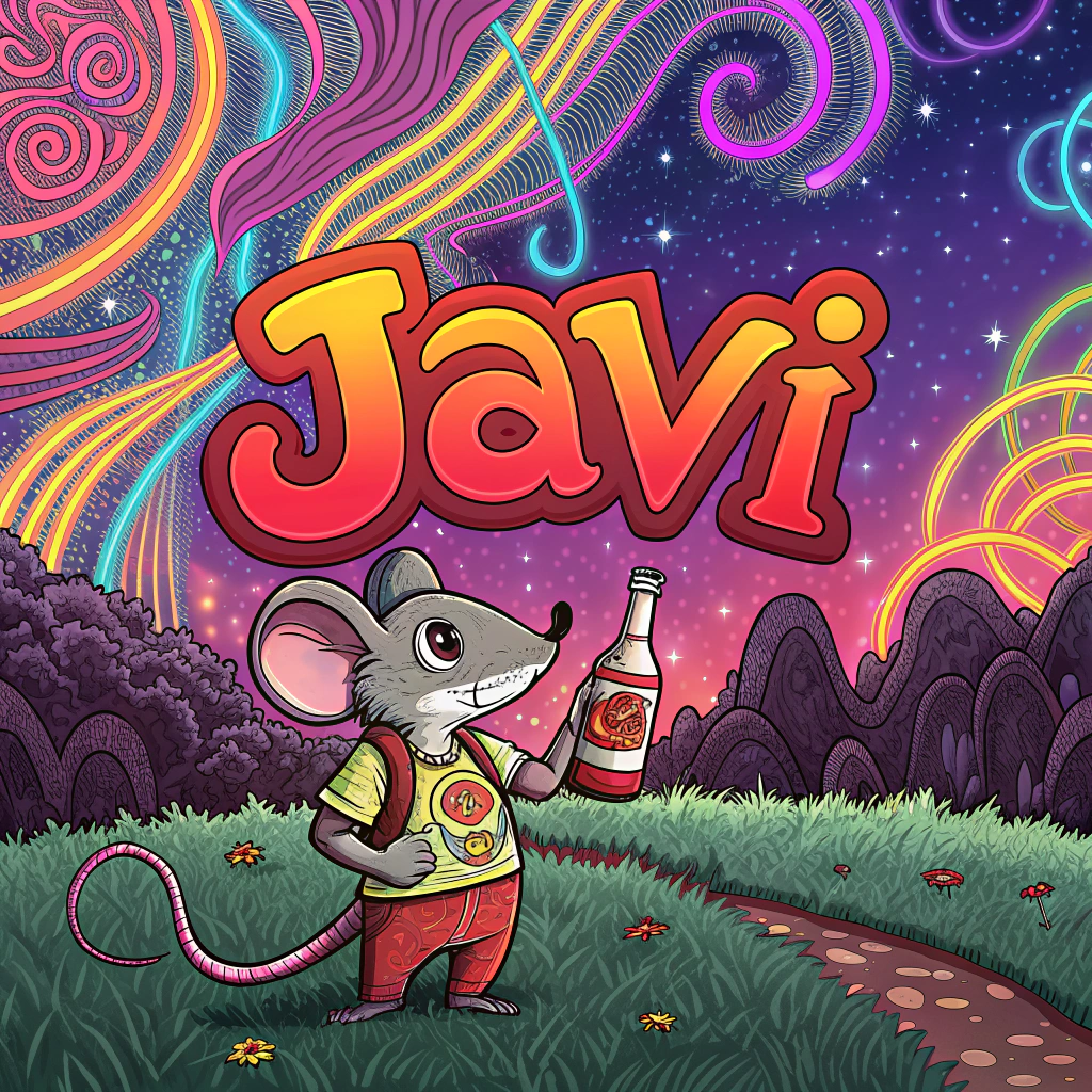 AI generated image by Red Panda AI: Claro, aquí tienes un prompt que puedes usar en Red Panda AI:
Prompt:
"An artistic psychedelic design featuring the word 'JAVI' in bold, vibrant, and colorful patterns with a surreal and trippy vibe. Include a cartoonish anthropomorphic mouse holding a tamarind soda bottle, styled as a Colombian Postobón drink. The background is filled with swirling neon colors, fractal patterns, and a dreamy, otherworldly atmosphere. The scene should feel playful and visually striking."
Asegúrate de ajustar el estilo según las herramientas disponibles en Red Panda AI.