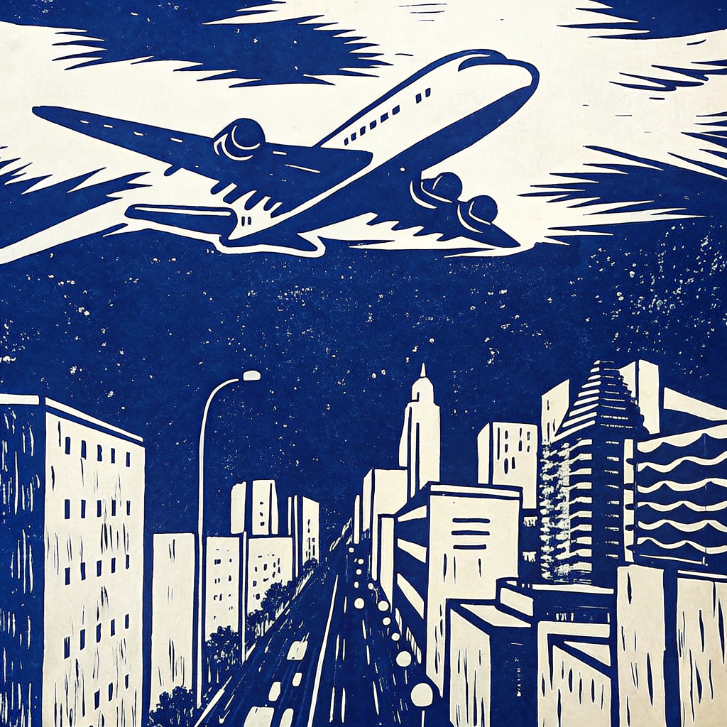 AI generated image by Red Panda AI: 一架飛機飛過城市