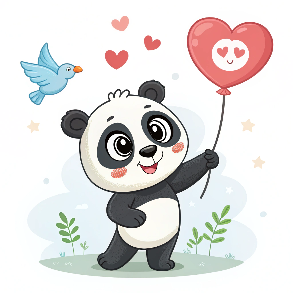 AI generated image by Red Panda AI: Quiero que diseñes un panda que lo voy a usar para mi proyecto web. Por ejemplo un panda mandando un saludo de amor y paz. Que sea un panda animado como que sea para niños.