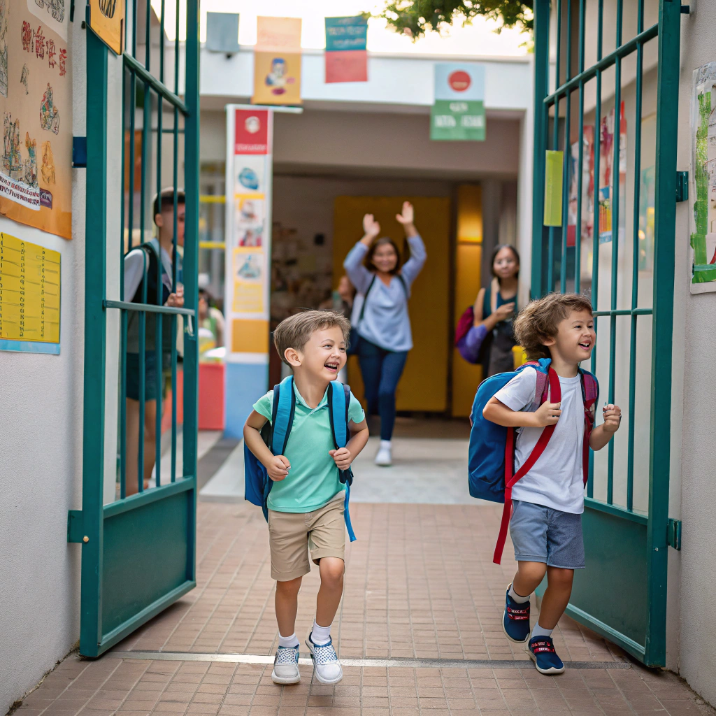 AI generated image by Red Panda AI: Unos niños entrando a una escuela infantil