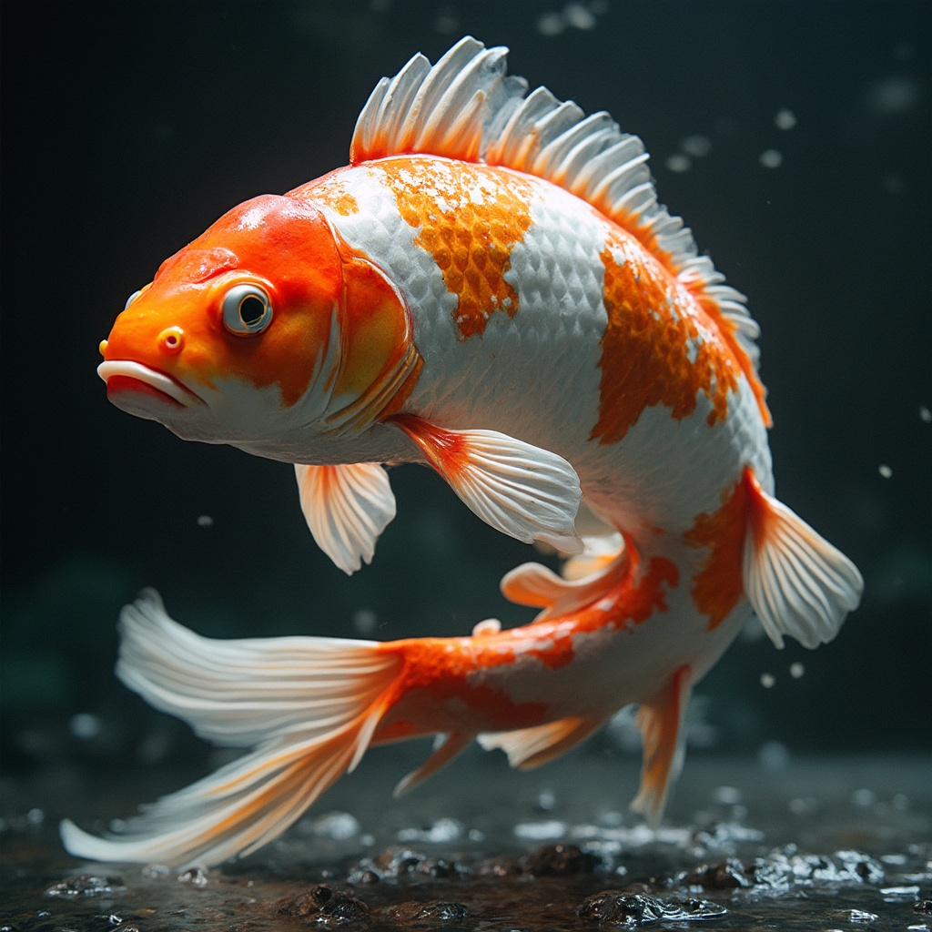 AI generated image by FLUX-Realism-Lora: Koi fish miss universe costume