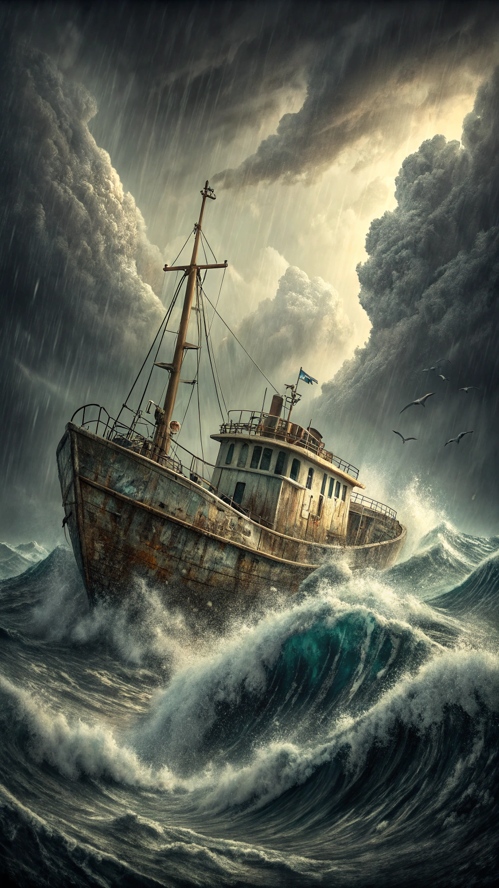 AI generated image by Red Panda AI: BARCO ANTIGUO EN TORMENTA