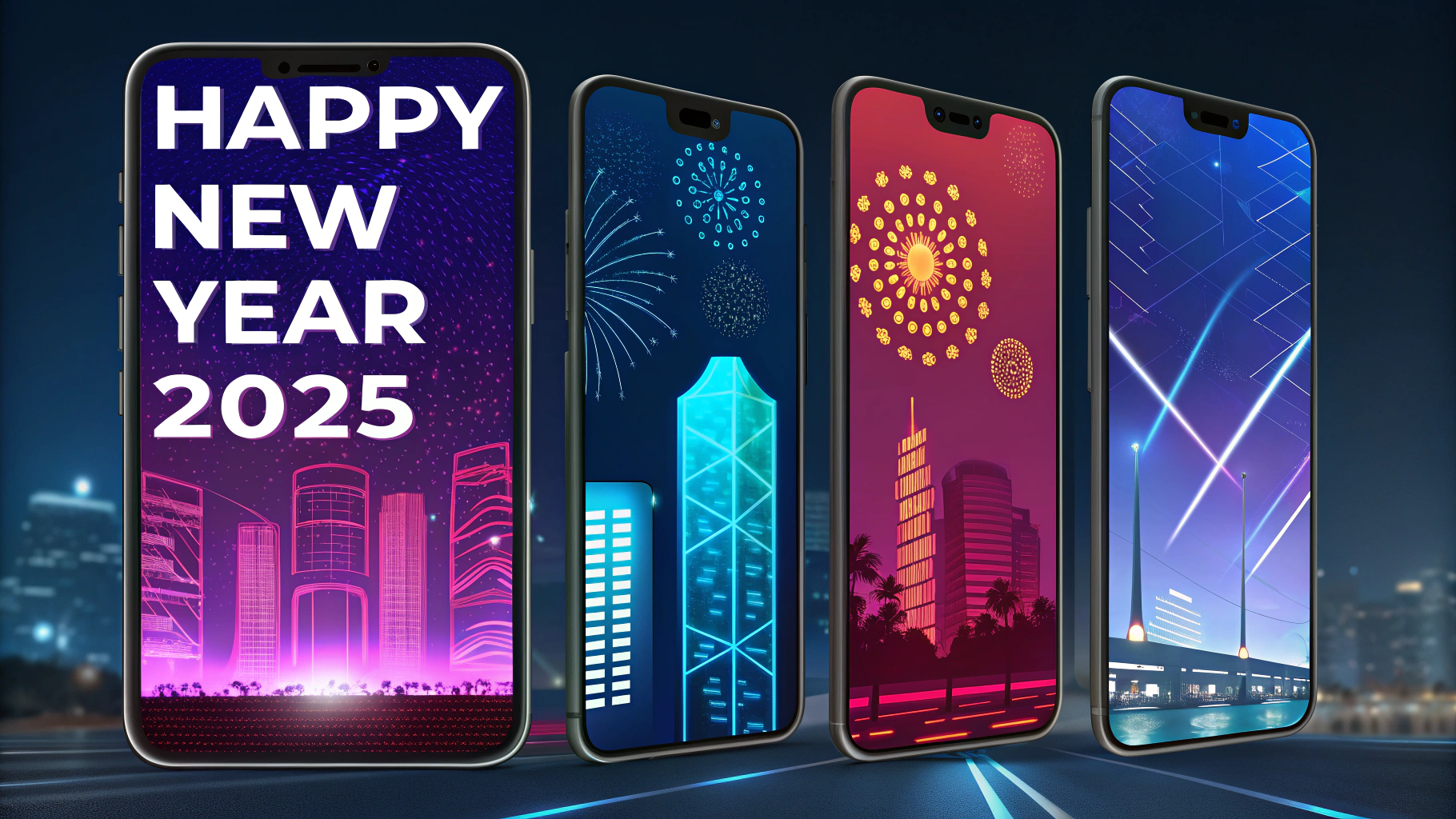 AI generated image by Red Panda AI: 請提供4張科技感的2025年,新年海報