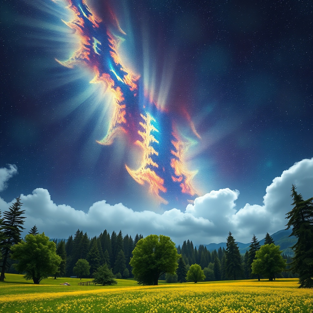 AI generated image by FLUX.1-schnell: un paisaje holofractal