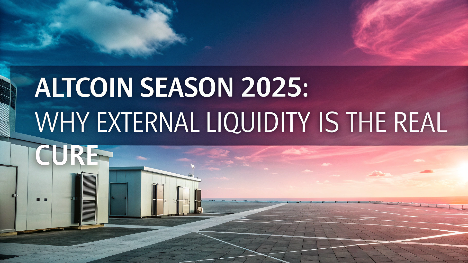 AI generated image by Red Panda AI: Futuristic banner for a blogpost, with fintech sky colors and fintech background in a tech article style. with title"Altcoin Season 2025: Why External Liquidity is the Real Cure"
