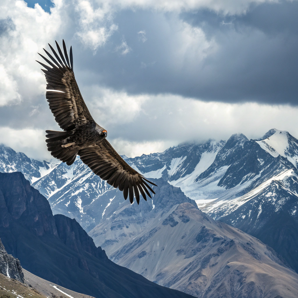 AI generated image by Red Panda AI: Cóndor Andino gigante con las alas abiertas volando sobre la cordillera de los Andes