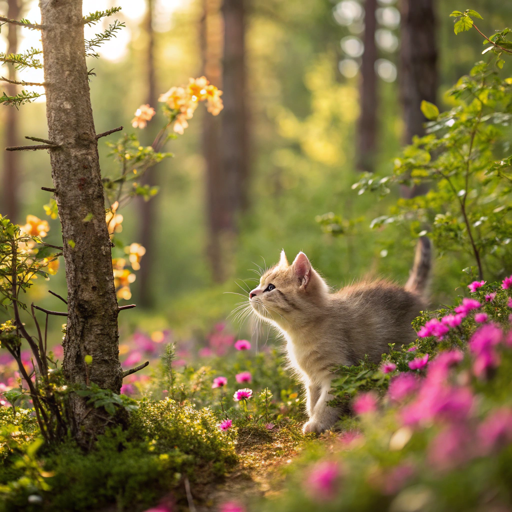 AI generated image by Red Panda AI: Create a pet like a cat living in a forest with vibrant colors and cute details.