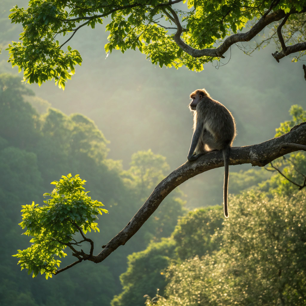 AI generated image by Red Panda AI: انشا صورة لقرد يحكم الغابة من فوق الشجرة