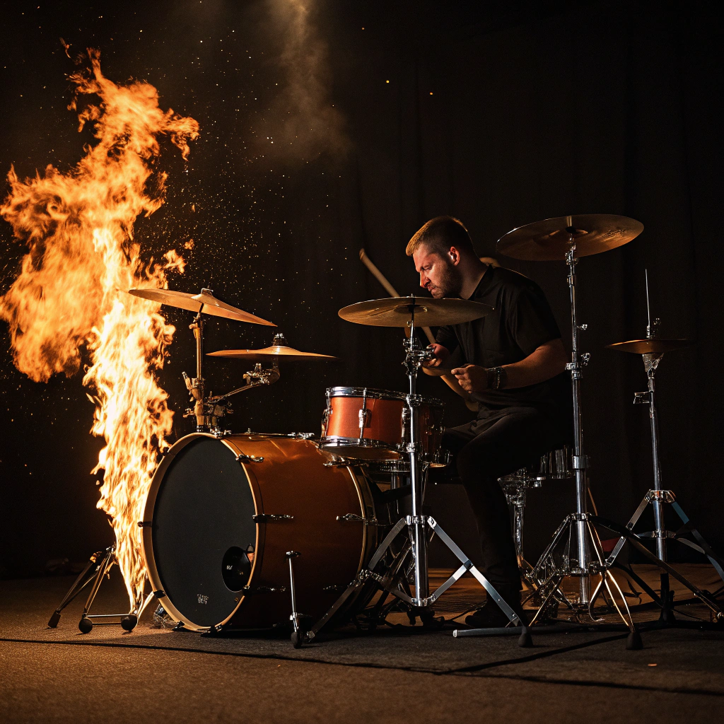 AI generated image by Red Panda AI: Drummer playing a fire drum