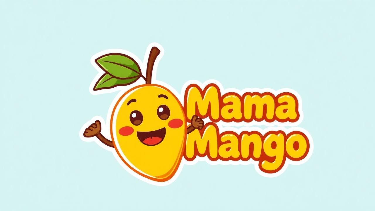 AI generated image by FLUX.1-schnell: vibrant and playful logo for youyube channel 'Mama Mango' featuring a friendly,cartoon-style mango character with big smile warm eyes