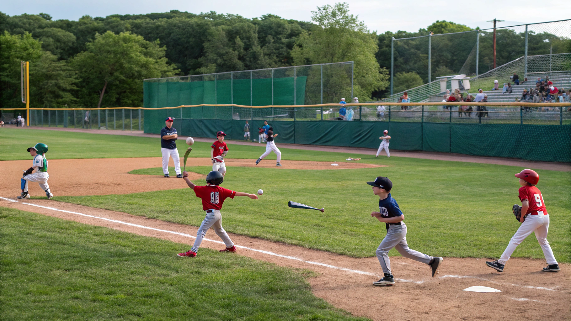 AI generated image by Red Panda AI: un grupo de niños jugando beisbol cada uno en su respectivas posiciones