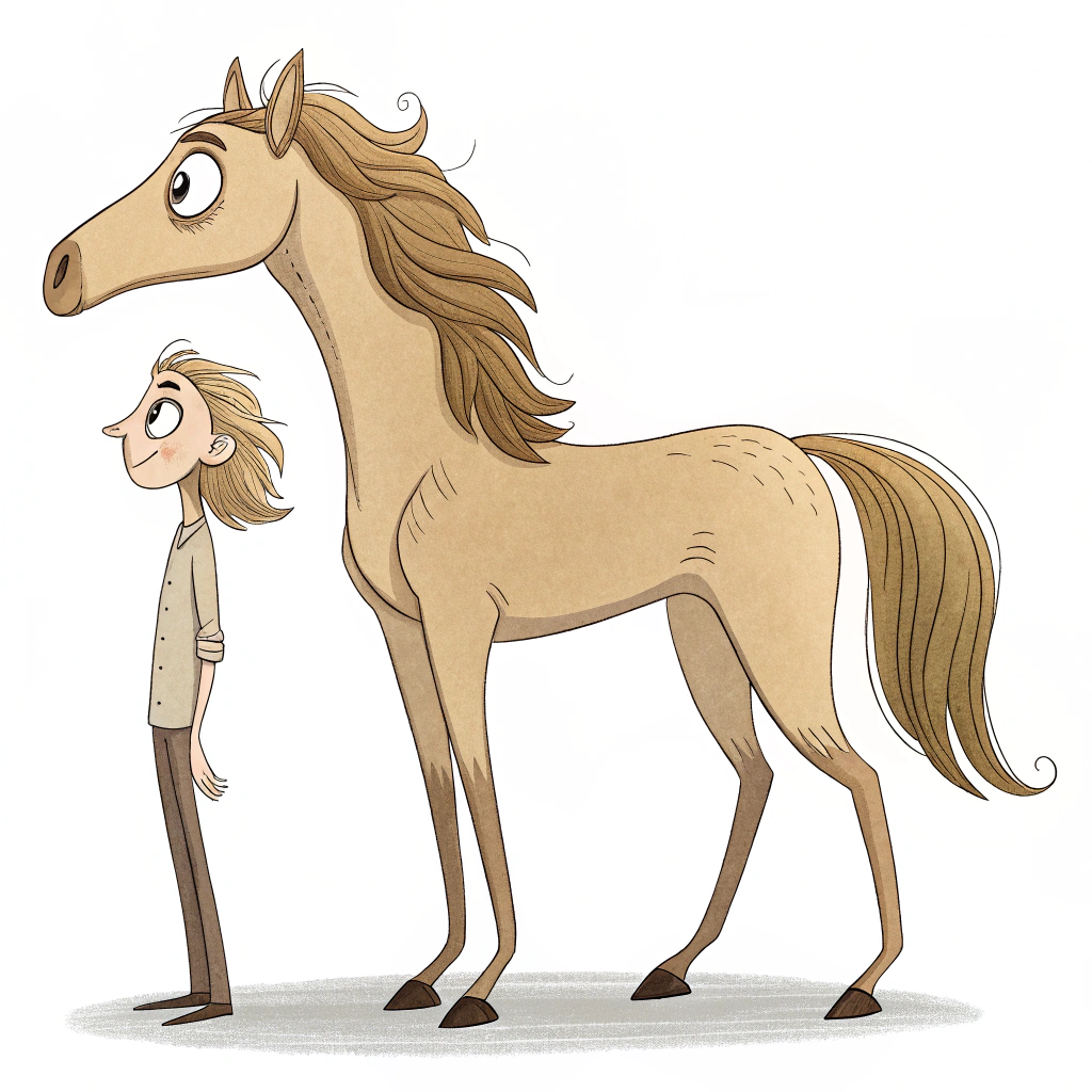 AI generated image by Red Panda AI: hazme a un humano que mida 1,60 y se pareze a un caballo