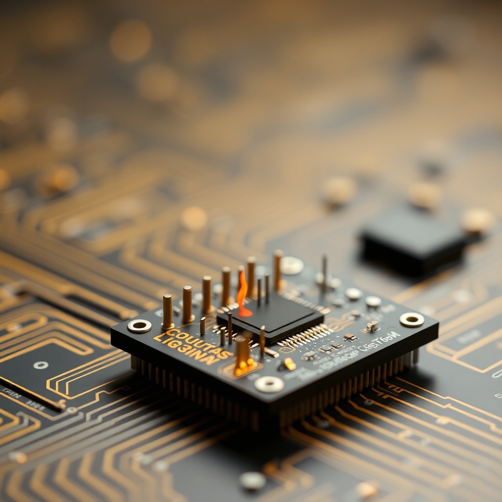 AI generated image by FLUX.1-schnell: write "Compuertas Logicas" using microchips