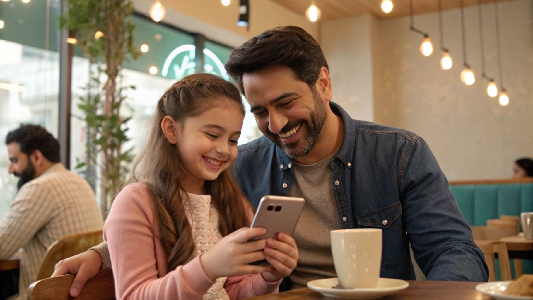 AI generated image by Red Panda AI: A man receives a girl's number after chatting on Instagram, both smiling naturally.
