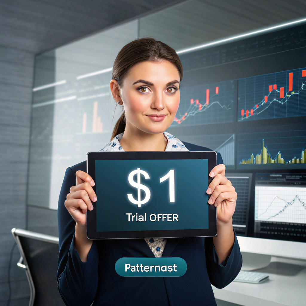 AI generated image by Red Panda AI: $1 Trial for PatternCast, stock market related, beautiful woman looks directly at viewer