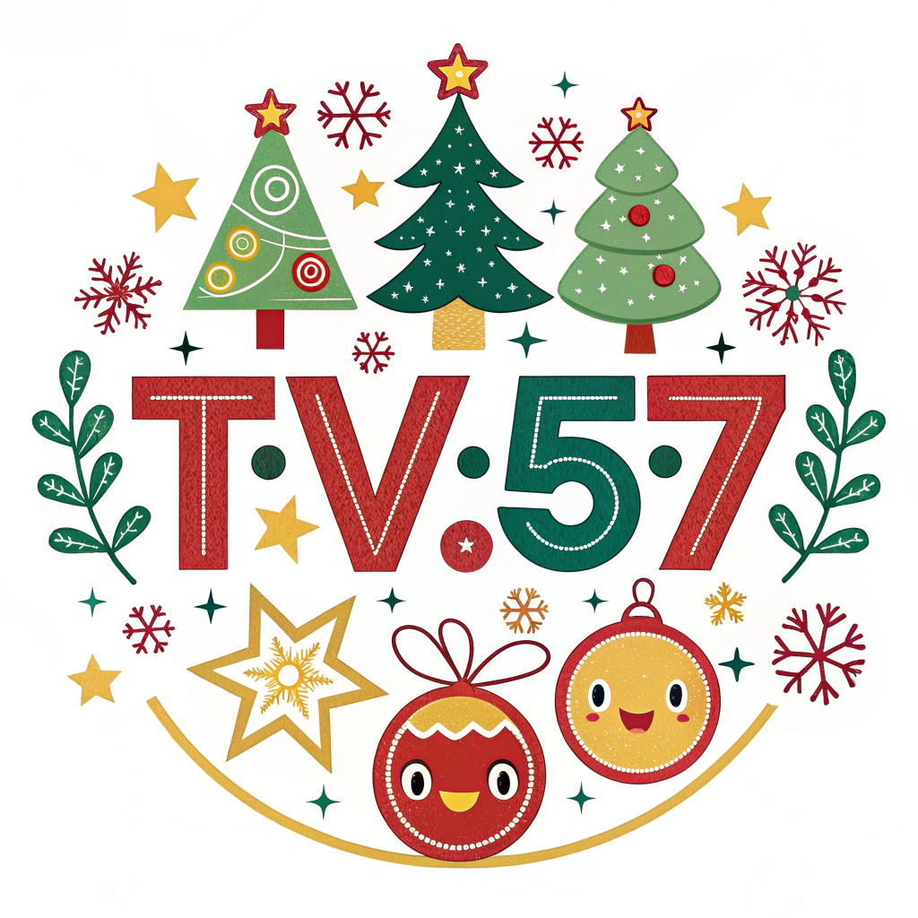 AI generated image by Red Panda AI: CRea un logo de televisión que tenga TV.57. Y que tenga un estilo navideño muy colorido