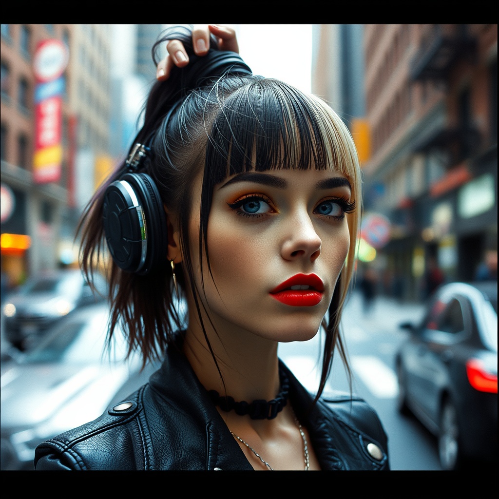 AI generated image by FLUX.1-schnell: a beautiful cyberpunk woman, punk, new york city street scene, gorgeous, stunning, highly detailed skin:1.2, Ultra high definition, picture, photograph, ultra realistic, perfect eyes, attractive, mesmerizing, ravishing, splendid, magnificent, graceful, dazzling, striking, enchanting, radiant, resplendent, bewitching, aesthetic, delightful, picture-perfect, captivating, irresistible, confident, Analog photography, high quality, Fujifilm, aesthetic, esthetic, aesthetical, esthetical, breathtaking, alluring, mesmerizing, ravishing, splendid, magnificent, graceful, dazzling, striking, enchanting, radiant, Ultra high definition, picture, photograph, ultra realistic, Analog photography, high quality, Fujifilm, 105mm professional photography, dslr, high quality film, Fujifilm xt3