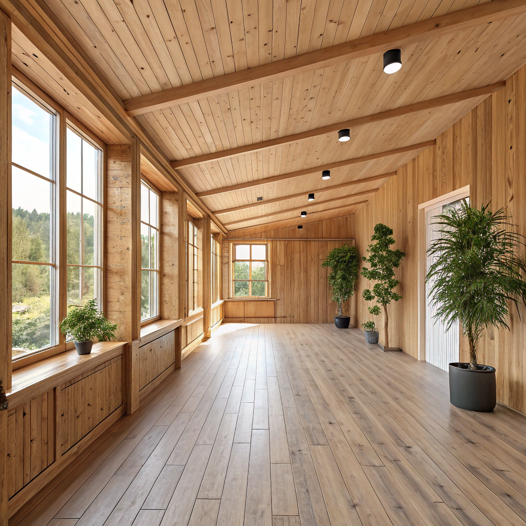 AI generated image by Red Panda AI: una oficina anmplia de madera sin escritorio