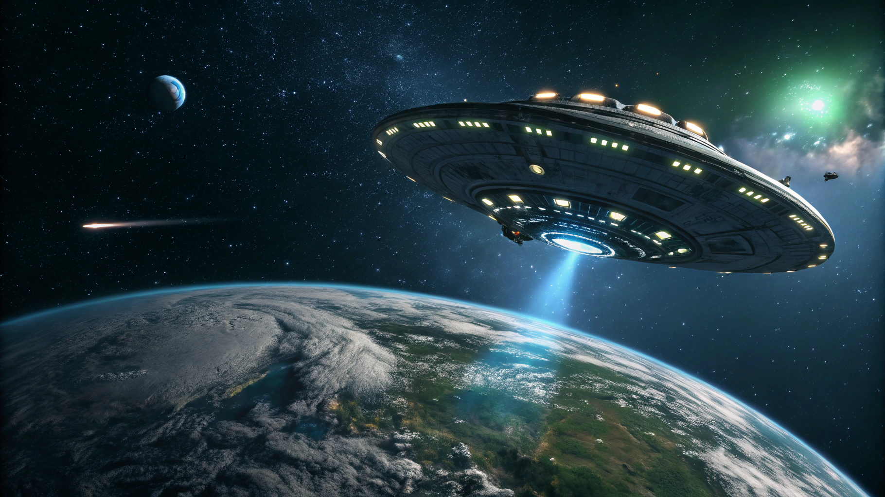 AI generated image by Red Panda AI: alien spaceship approaching planet earth