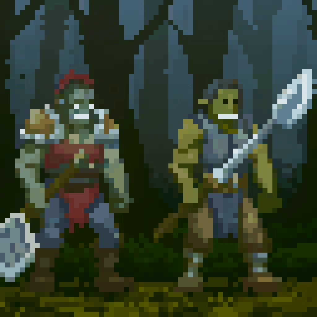 AI generated image by FLUX.1-schnell: Generate an image of Keir Starmer and Rachel Reeves as Orcs from lord of the rings