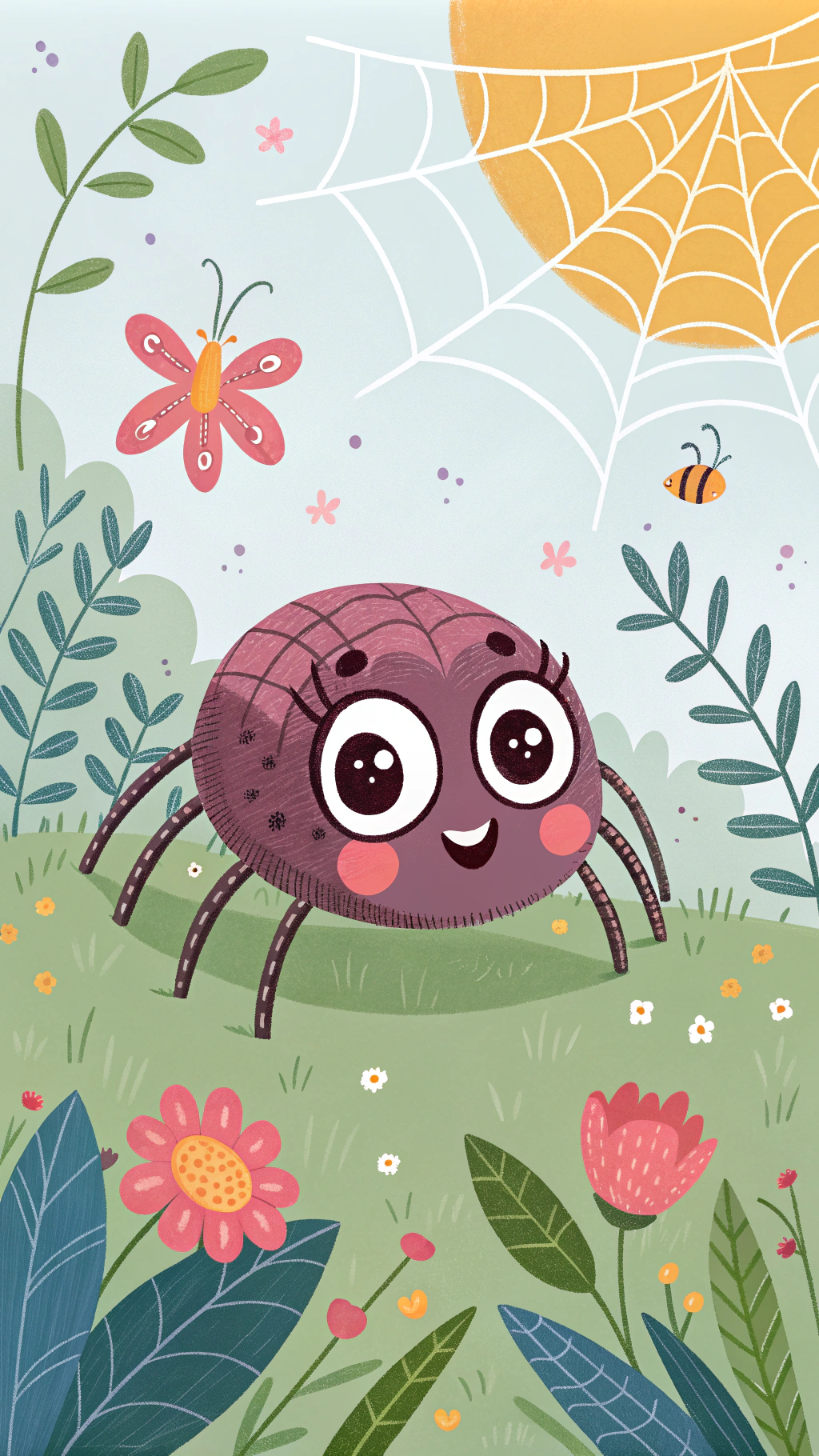 AI generated image by Red Panda AI: cute spider called poowie picture for cover of kids magazine