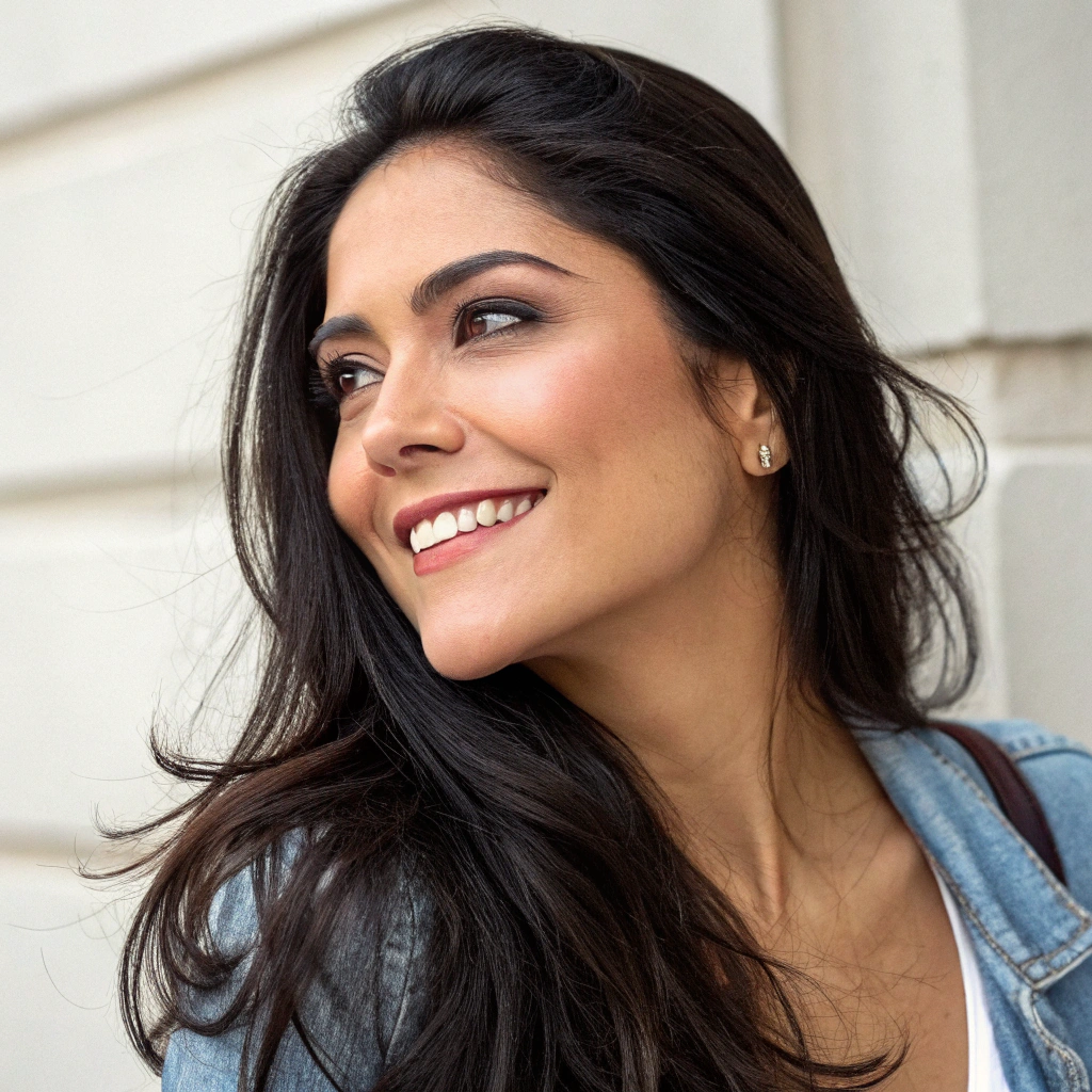 AI generated image by FLUX.1-schnell: A pretty latina woman in her 30s. This is a photo for her dating app profile