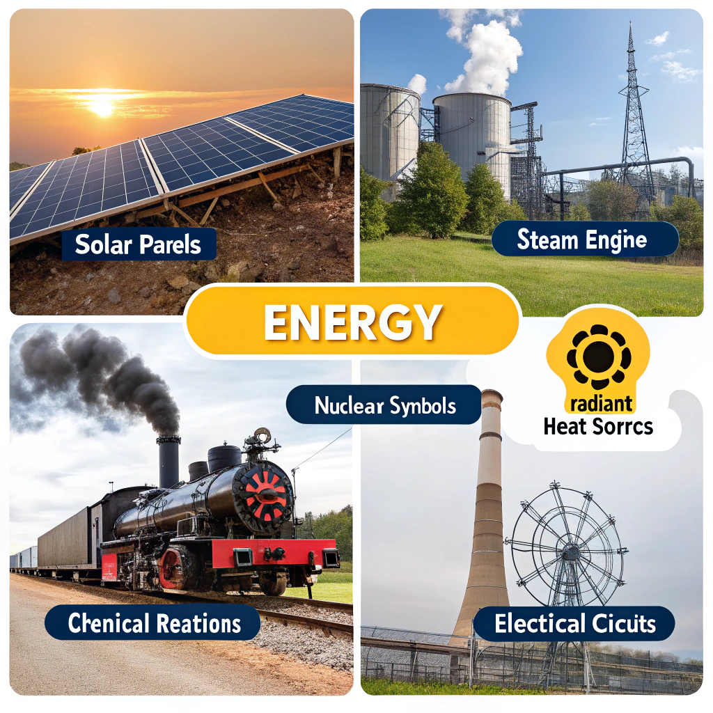 AI generated image by Red Panda AI: collage de energia solar basal mecanica termica quimica electrica nuclear y radiante
