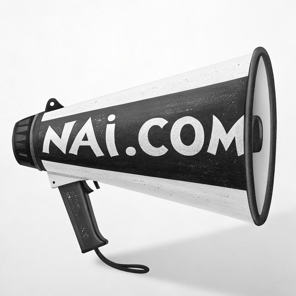 AI generated image by Red Panda AI: megafono blanco con negro pintado con las letras nai.com por toros lados