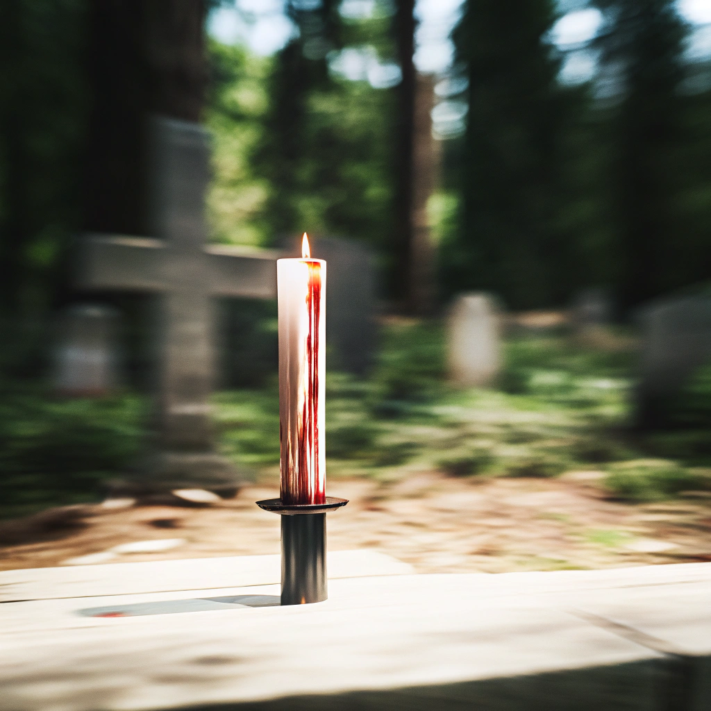 AI generated image by Red Panda AI: In the dark background candle dropping blood Blood