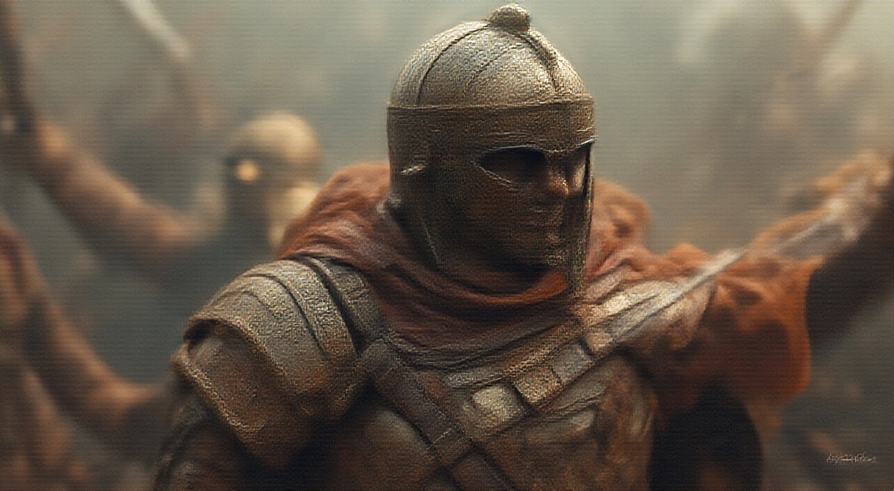 AI generated image by FLUX.1-pro: antique Roman-style centurion anime soldier with intricate armor engravings, weathered leather straps, and delicate fabric folds, showcasing very fine details and textures in the midst of an epic battle scene