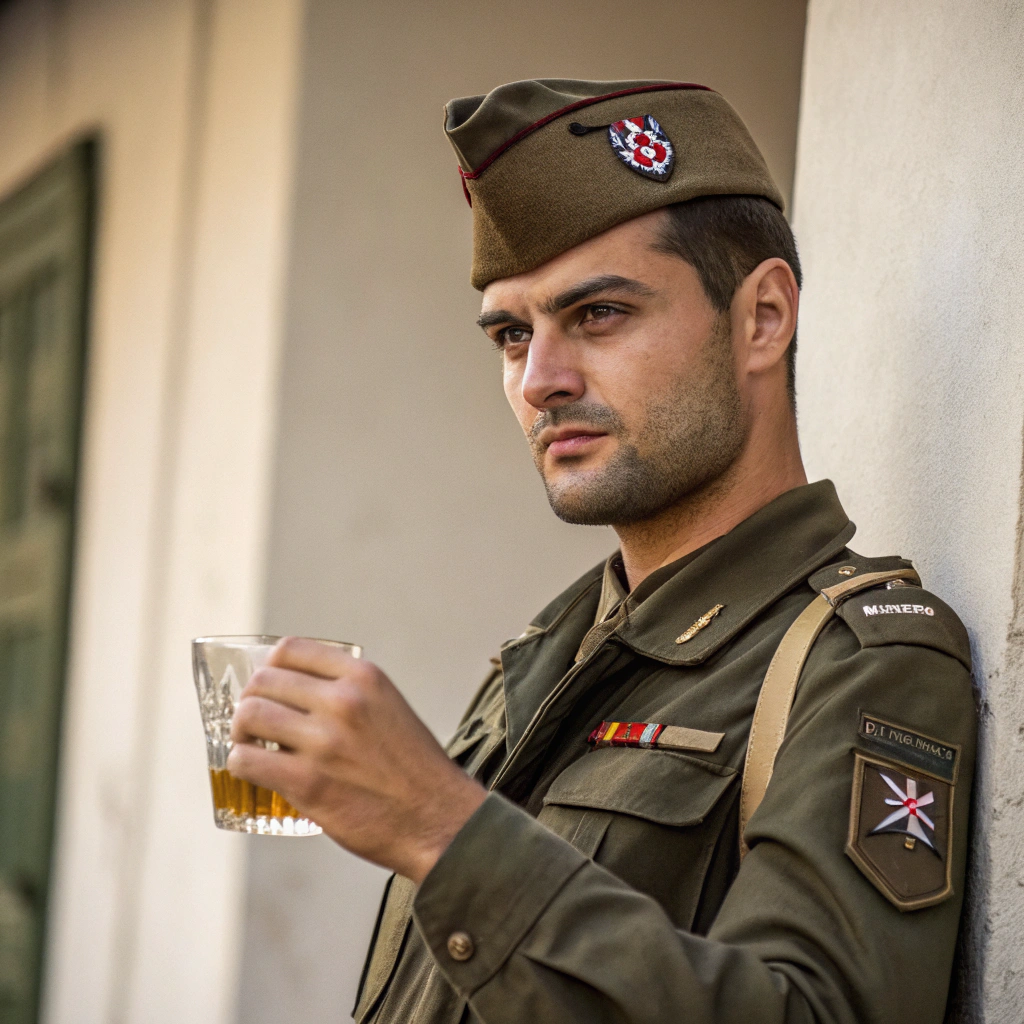 AI generated image by Red Panda AI: croatian army man holding rakija