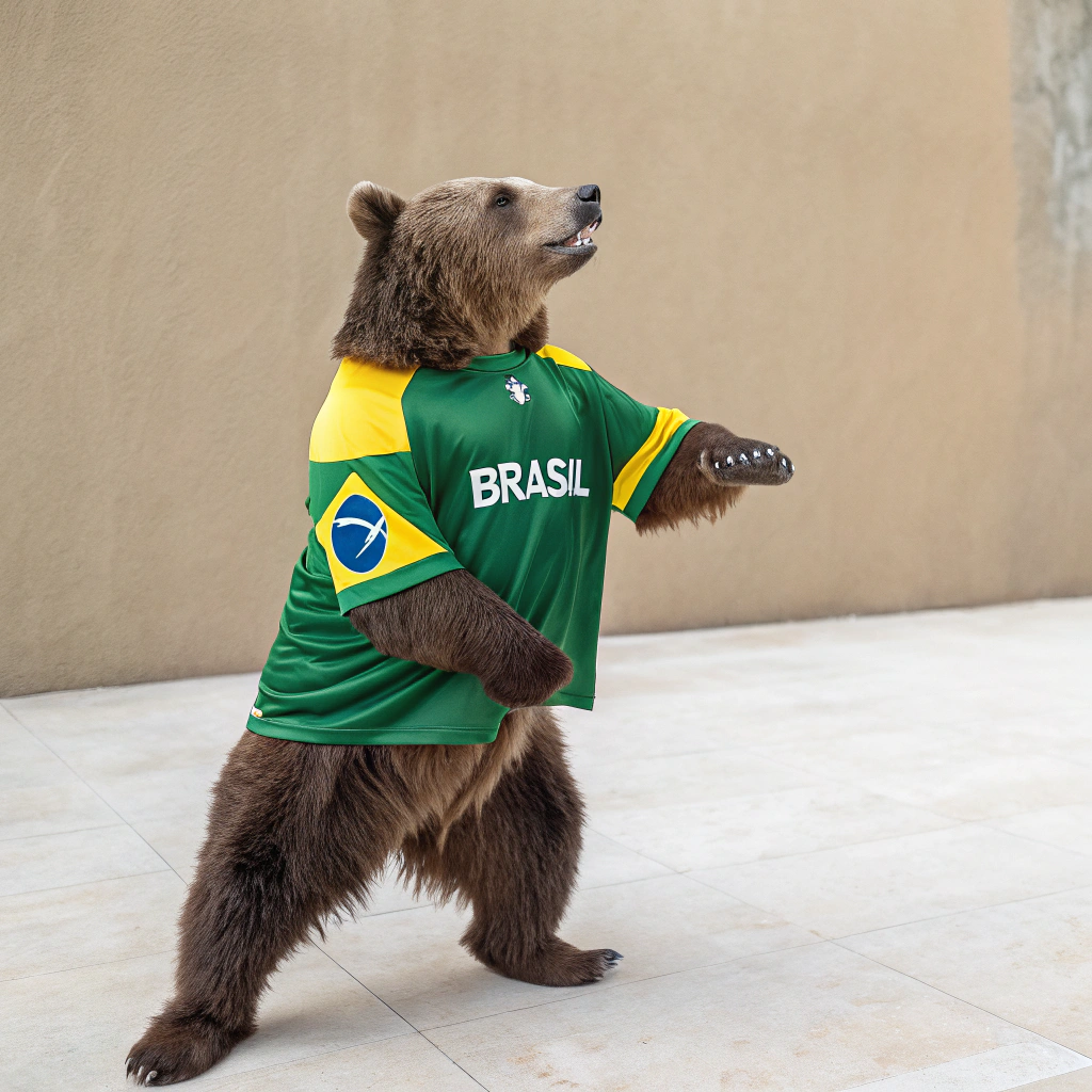 AI generated image by Red Panda AI: Oso con polera de Brasil