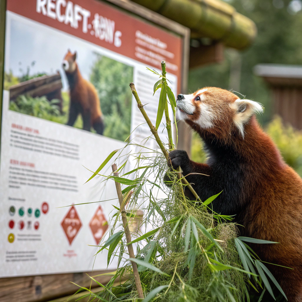 AI generated image by Red Panda AI: a red panda eating a bamboo in front of a poster that says "recraft V3 now available at red panda ai