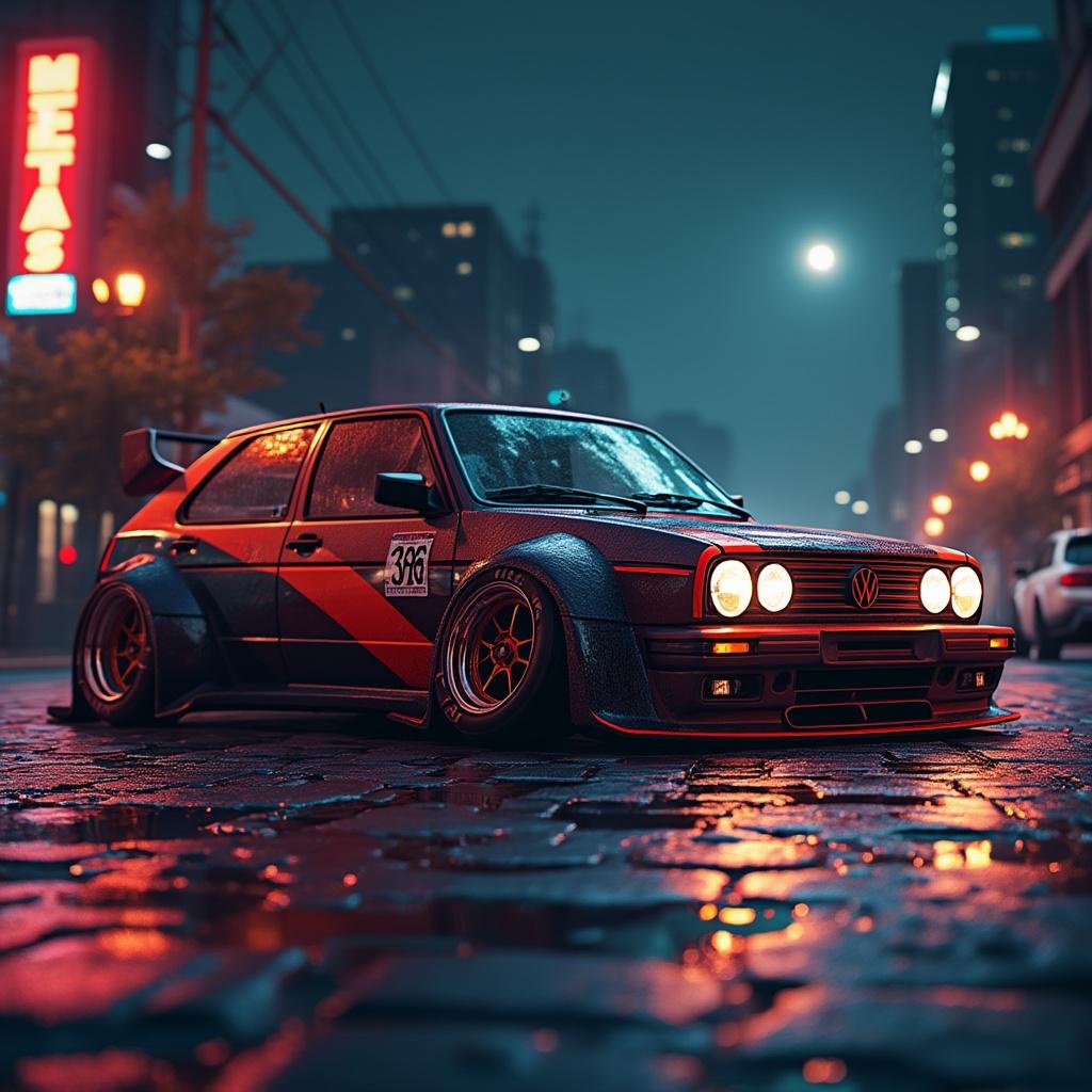 AI generated image by FLUX.1-pro: es una cuenta de autos, lo q quiero q hallan dos autos tuniados haci como un golf o un corsa cosas haci, en el medio el nombre Mechas street, mechas arriba y street abajo una arriba de la otra pero con espacio para q esten dos autos abajo del nombre con fondo como una ciudad de noche y lo mas 3D posibl