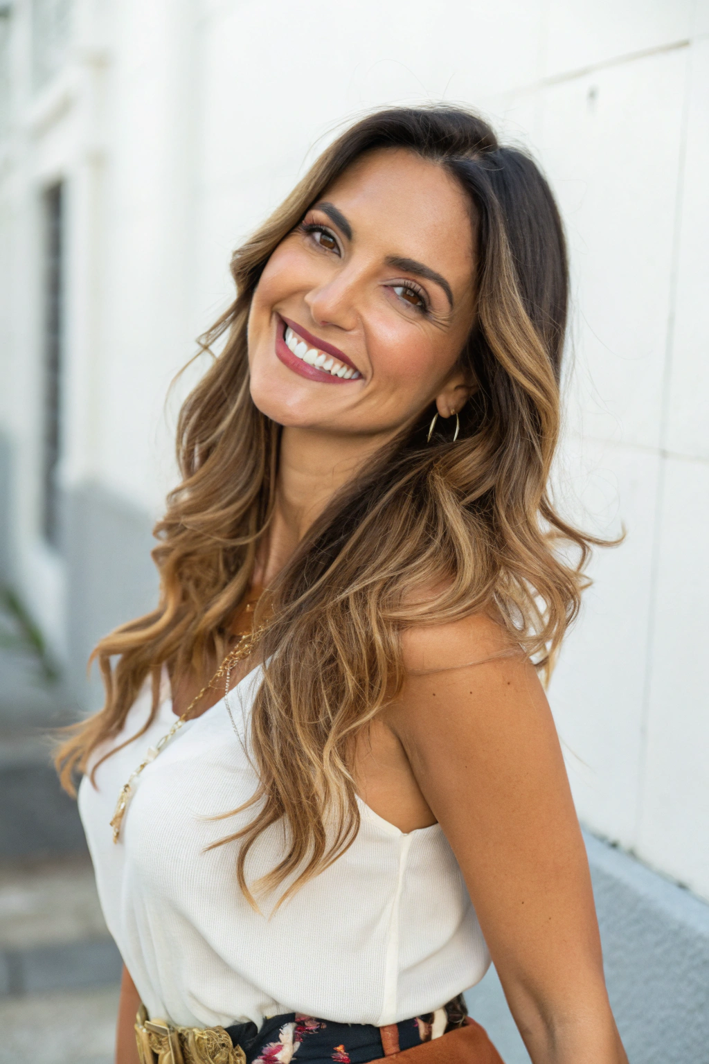 AI generated image by FLUX.1-schnell: A pretty woman in her 30s. The photo is for her dating app profile