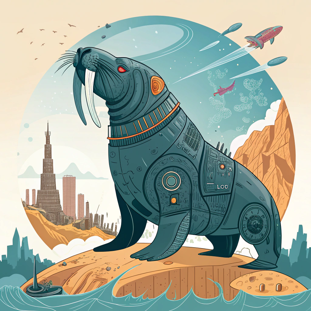 AI generated image by Red Panda AI: una imagen de un elefante marino robot conquistando todo el mundo
