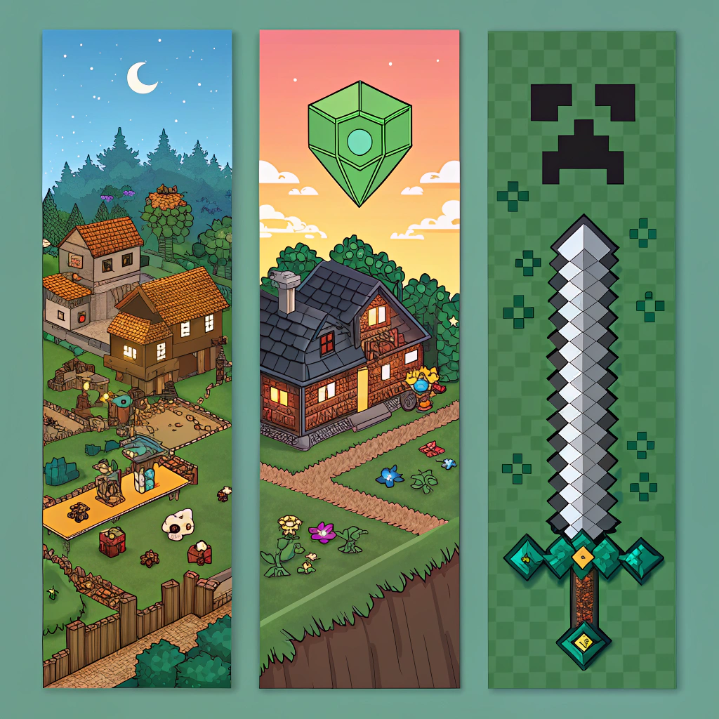 AI generated image by Red Panda AI: quiero 3 diseños sobre minecraft