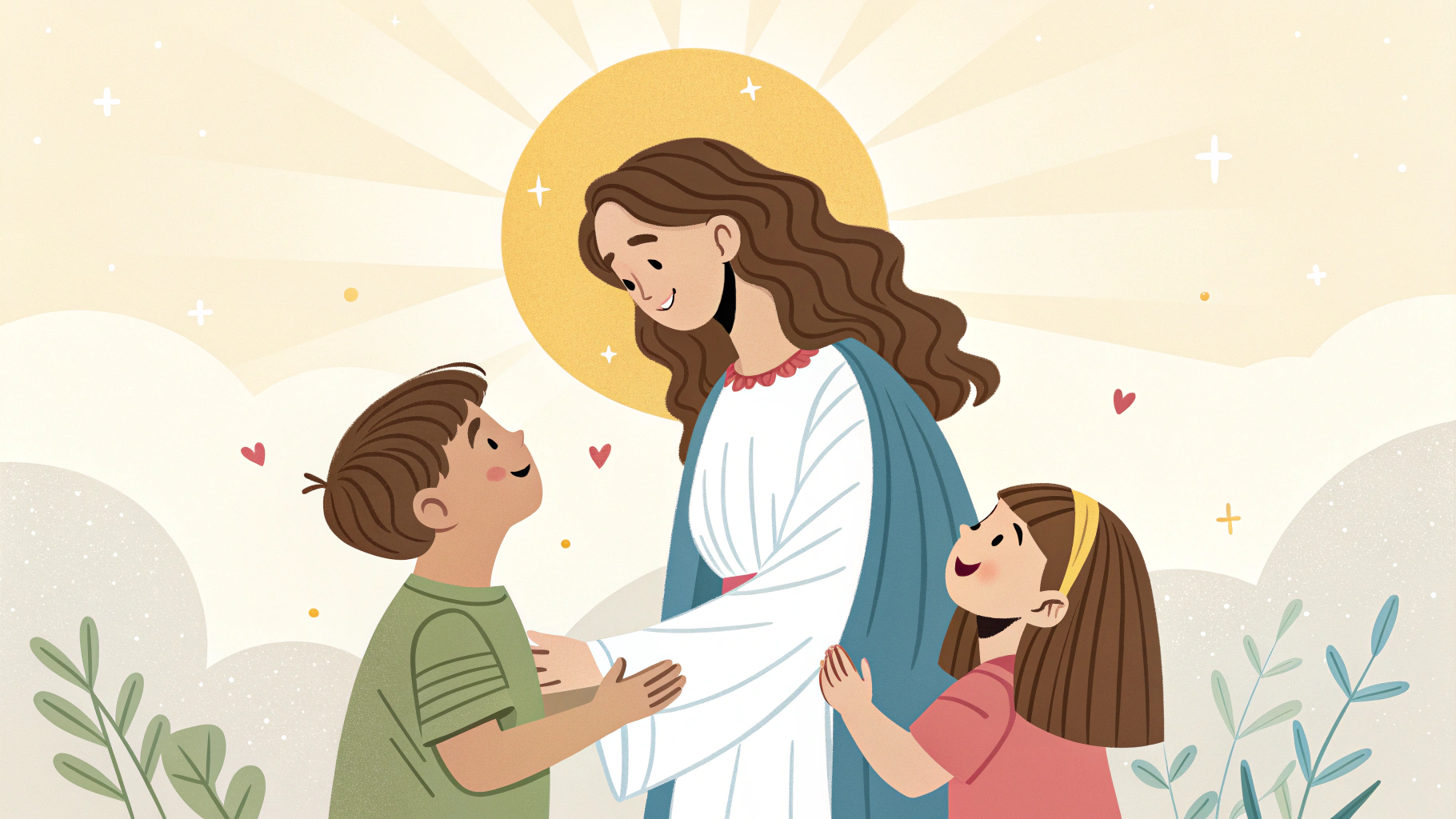 AI generated image by Red Panda AI: Diosa dando amor conocimiento y sabiduría a sus tres hijos, el mayor es hombre el del medio es un niño y el ultimo es una niña