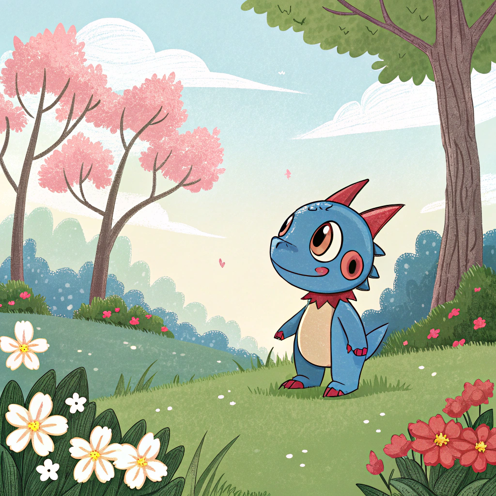 AI generated image by Red Panda AI: A DIGIMON V-mon in the garden