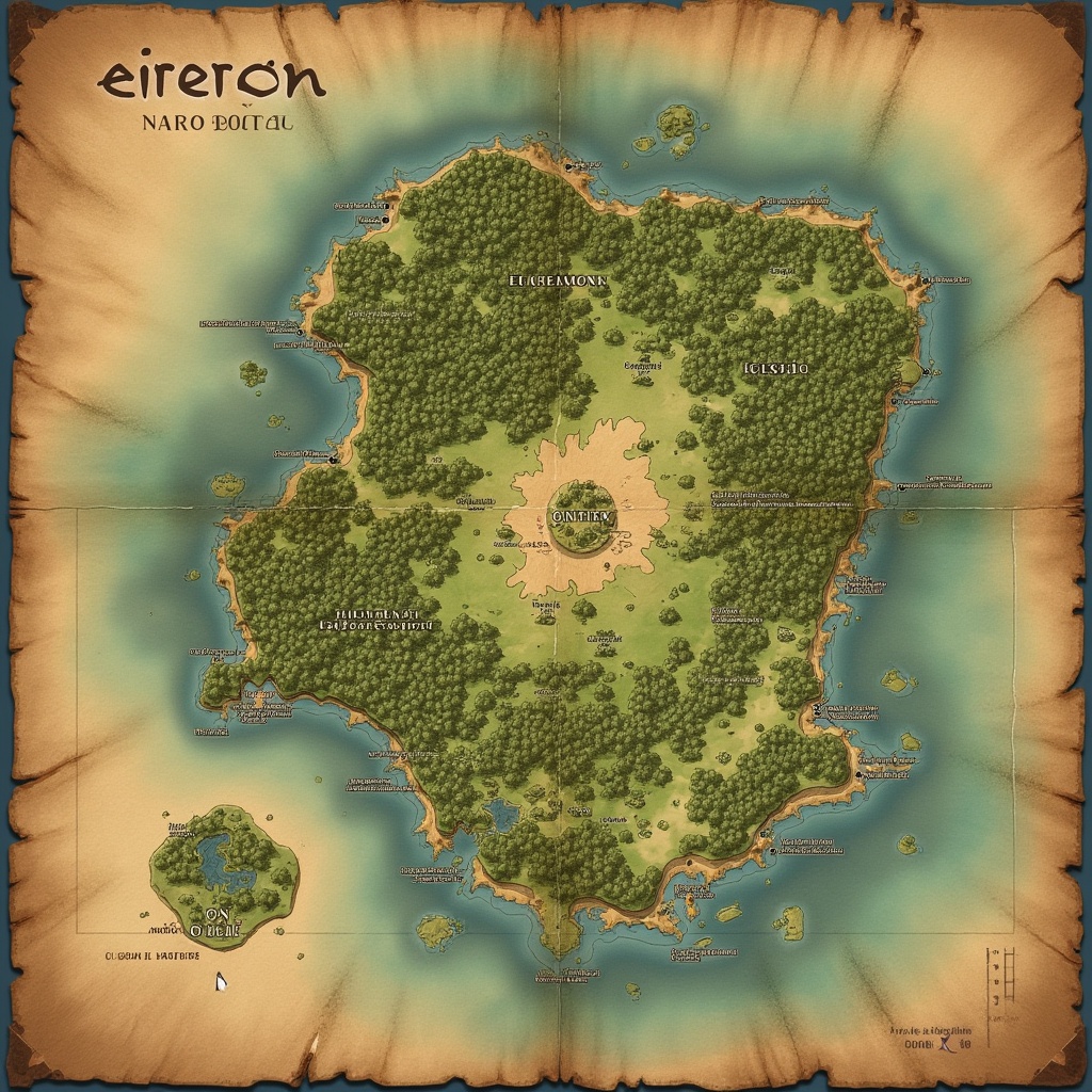 AI generated image by FLUX.1-pro:
---
Boceto del Mapa de Eiren (Descripción Visual Paso a Paso):
Forma general del continente-isla:
Forma ovalada, ligeramente irregular.
Piensa en una hoja grande, con venas centrales (ríos) que parten del centro hacia los bordes.
Orientación norte-sur.
---
Centro: EL CORAZÓN DE EIREN
El Gran Árbol Raíz (como un punto central gigante).
Rodeado por un bosque frondoso, llamado El Corazón de Eiren.
Desde el árbol, cuatro grandes ríos parten hacia los puntos cardinales.
---
NORTE: EL BOSQUE DEL OLVIDO
Zona boscosa con árboles retorcidos.
Ruinas humanas dispersas, medio cubiertas de niebla.
Un claro llamado El Refugio de los Susurros (donde se oyen las voces de los antiguos guardianes humanos).
---
NOROESTE: VALLE DE LAS RUNAS ROTAS
Tierra cuarteada, marcada con runas antiguas.
Fisuras que brillan débilmente de noche.
Aquí el terreno es inestable y hay monolitos caídos.
---
NORESTE: MONTAÑAS HUECAS
Tres montañas grandes en línea, llenas de cuevas profundas.
Valle oculto entre las montañas donde se esconde la familia perdida de Nara.
Ruinas de piedra con símbolos desconocidos.
---
OESTE: COSTAS DEL SILENCIO
Extensa playa curva.
Aguas negras golpeando los acantilados.
Un antiguo muelle abandonado de piedra, medio derrumbado.
---
ESTE: COLINAS DEL ECO
Suaves colinas onduladas, piedras verticales (tipo Stonehenge).
El viento pasa por ellas y canta notas extrañas.
Aquí se celebraban los antiguos pactos.
---
SUR: TIERRAS DEL RÍO ROJO Y CIÉNAGA DE LOS LAMENTOS
Ríos que parecen de sangre cruzan una llanura árida.
Zona pantanosa llamada La Ciénaga de los Lamentos.
Territorio de Varkhan y su manada.
---
SUR PROFUNDO: ISLA DE LAS ESTRELLAS CAÍDAS
Una pequeña isla visible solo cuando baja la marea.
Envuelta en nieblas constantes.
Lugar donde las leyendas dicen que cayó el primer guardián humano.
---
---
Extras Visuales del Boceto:
Ríos como venas desde el árbol central hacia los extremos.
Líneas de montañas naturales como fronteras de regiones.
Rosa de los vientos en la esquina inferior derecha.
Títulos caligráficos de cada región.
Pequeñas ilustraciones:
Un árbol gigante en el centro.
Ruinas, cuevas, estatuas y mares en los bordes.
---
Sugerencias para Dibujo Manual:
1. Empieza por el óvalo base.
2. Dibuja el Gran Árbol en el centro y extiende 4 ríos hacia norte, sur, este y oeste.
3. Marca los puntos cardinales y divide el espacio en regiones según lo explicado.
4. Añade pequeños detalles: montañas al noreste, ruinas en el noroeste, costas en el oeste, colinas en el este, y la isla en el sur profundo.
5. Colorea en tonos tierra, verde musgo y azul oscuro para el agua y el cielo.
es para una saga de 7 libros en la que los protagonistas son perros, otros animales y los humanos