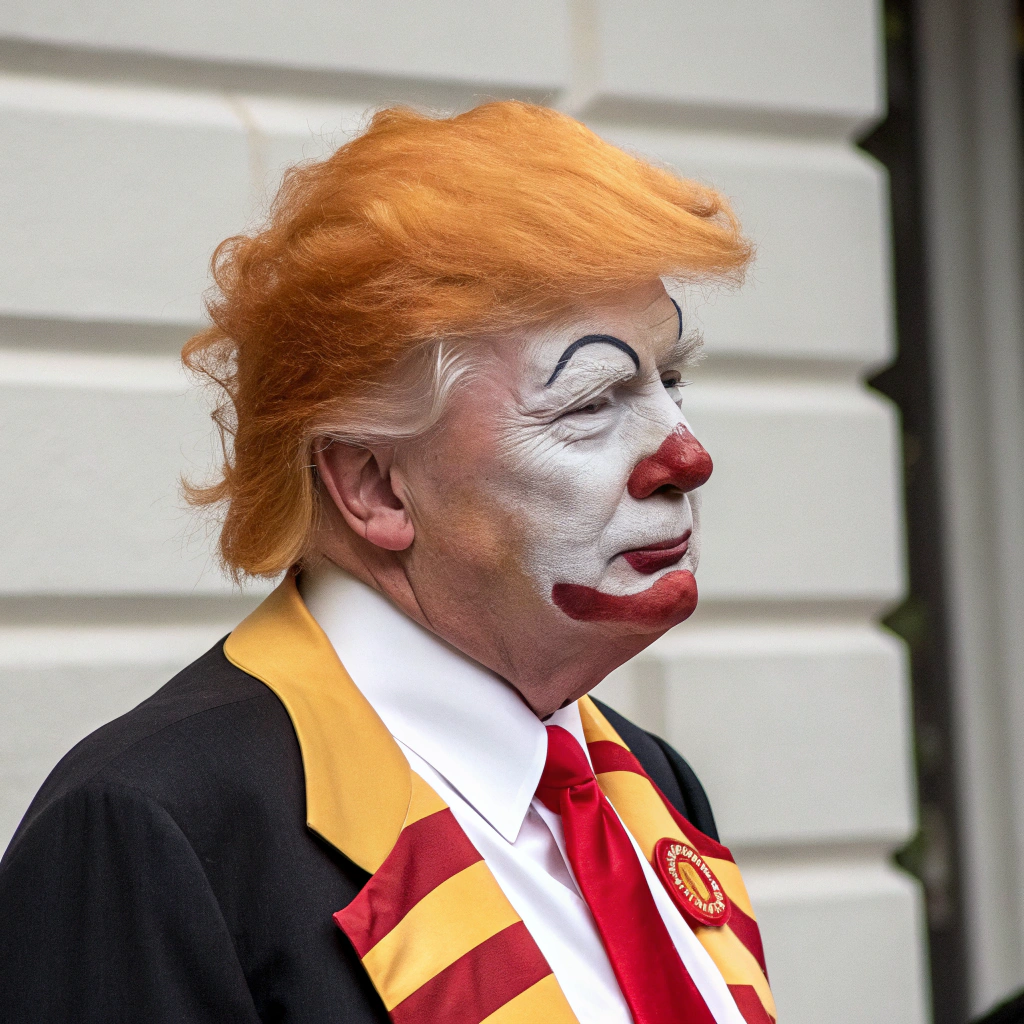 AI generated image by Red Panda AI: donald trump morphed with ronald mcdonald