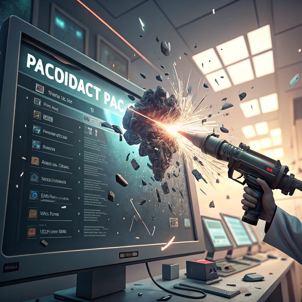 AI generated image by Red Panda AI: radiology pacs list getting destroyed by a blaster