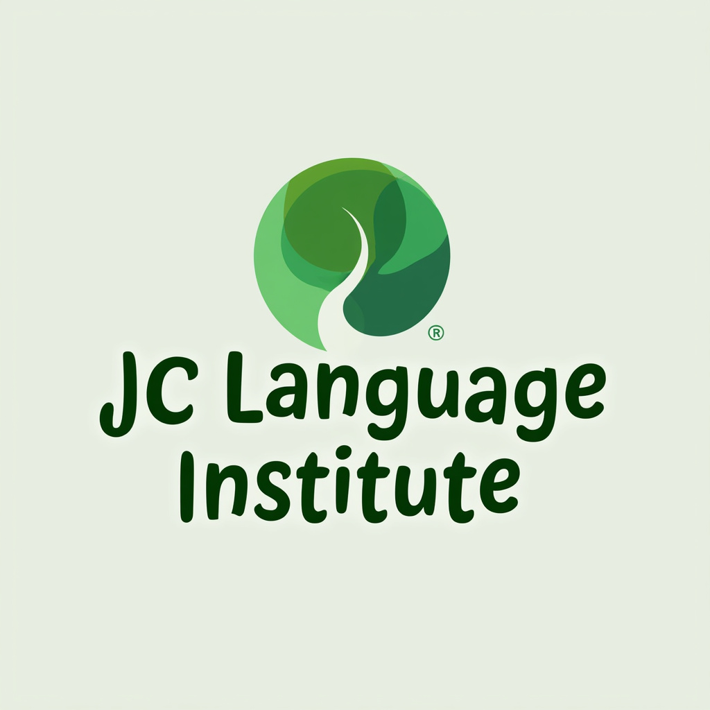 AI generated image by FLUX.1-pro: Estoy creando una empresa, el cual es un centro de idiomas pero virtual, pero me hace falta el logo. La empresa se llama "JC Language Institute", necesito que el logo juegue con el color verde. Un logo simple y sin fondo