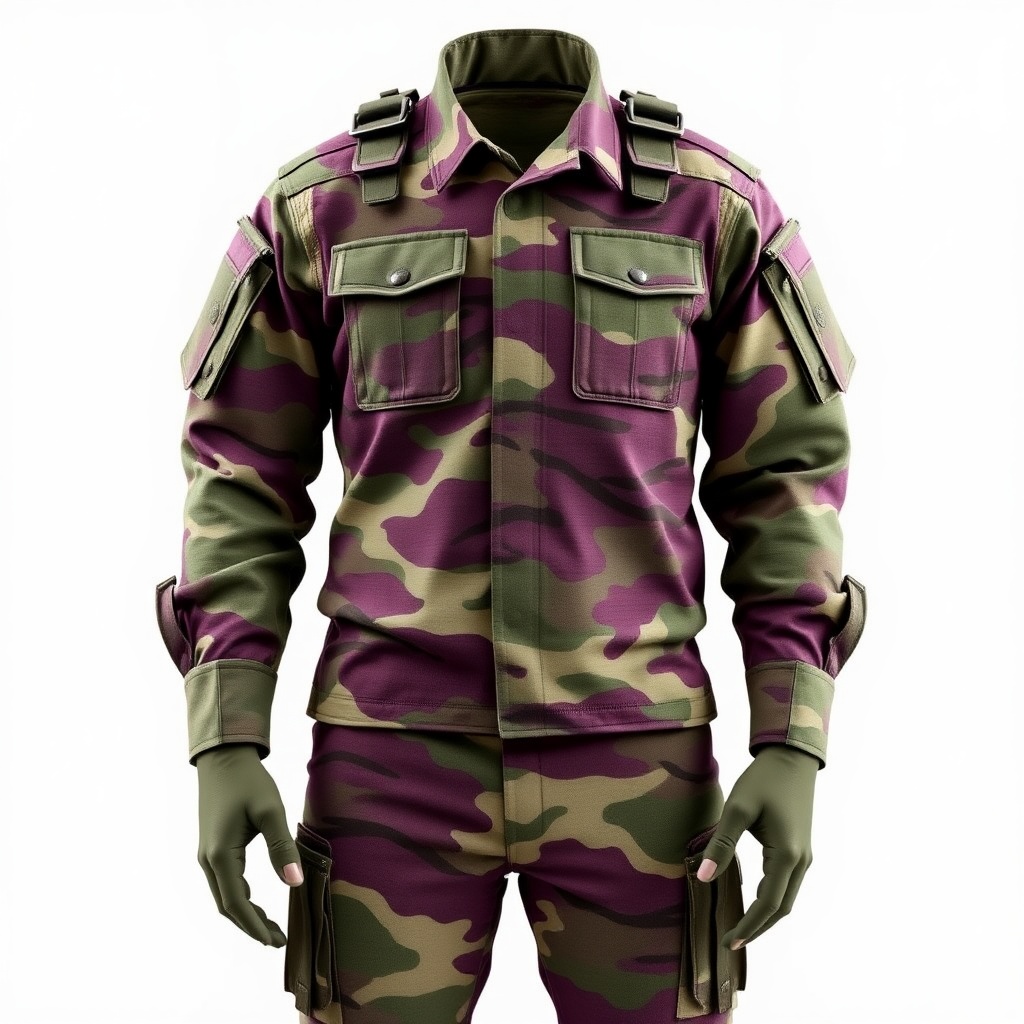 AI generated image by FLUX.1-schnell: FULL BODY MILITARY UNIFORM DIGITAL CAMMO MAGENTA