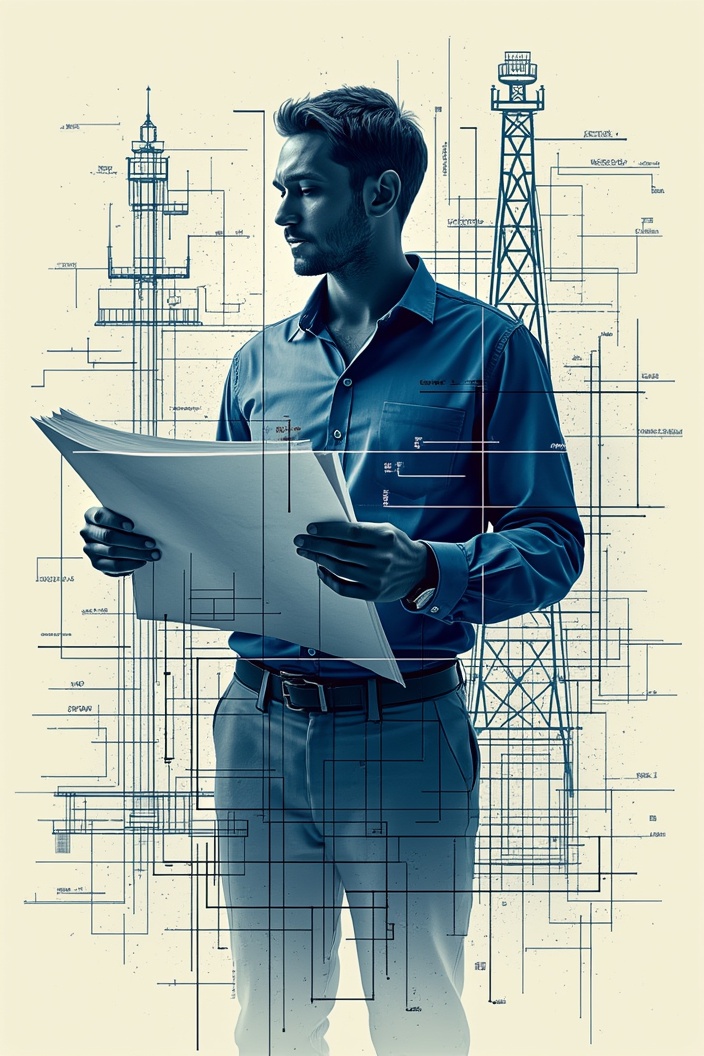 AI generated image by FLUX.1-pro: Un diseño elegante y artístico para una camisa temática de Ingeniería Industrial. El diseño central presenta una figura estilizada en forma de silueta, sosteniendo un plano o blueprint, simbolizando el rol del ingeniero como solucionador de problemas. Alrededor de la figura, hay un marco compuesto de engranajes interconectados, líneas de producción, y gráficos minimalistas, todos representativos de la planificación, optimización y control que caracterizan esta disciplina.
En el fondo, un patrón sutil de fórmulas matemáticas, diagramas de flujo y estructuras técnicas crea profundidad sin ser intrusivo. El esquema de colores utiliza tonos sobrios como gris oscuro, azul marino y detalles metálicos, con sombras suaves que aportan un aire profesional y moderno. El diseño está pensado para evocar creatividad, estructura y tecnología, reflejando la esencia de la Ingeniería Industrial en una composición armoniosa y madura.