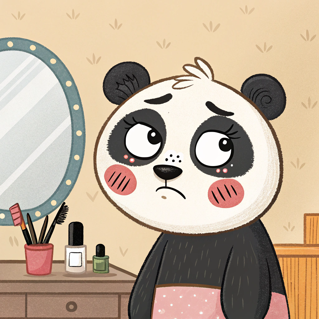 AI generated image by Red Panda AI: quiero un panda bao q le guste maquillarse y se enoje por todo