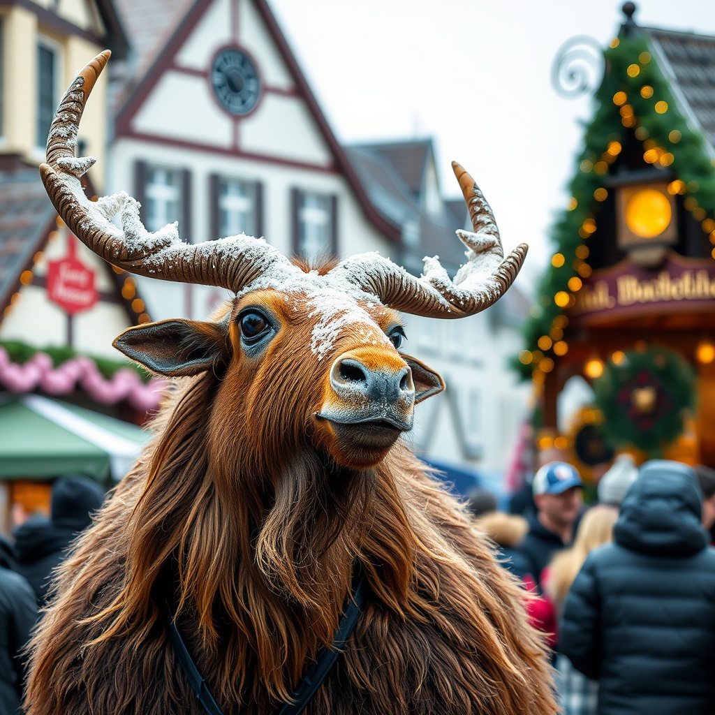 AI generated image by FLUX.1-schnell: Ein Hirsch auf einem Jahrmarkt mit Zuckerwatte